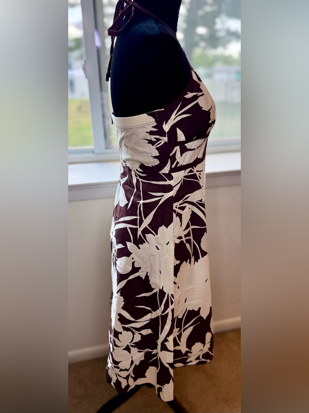 Y2K vintage summer halter sundress empire waist brown white tropical zip med - Picture 7 of 11